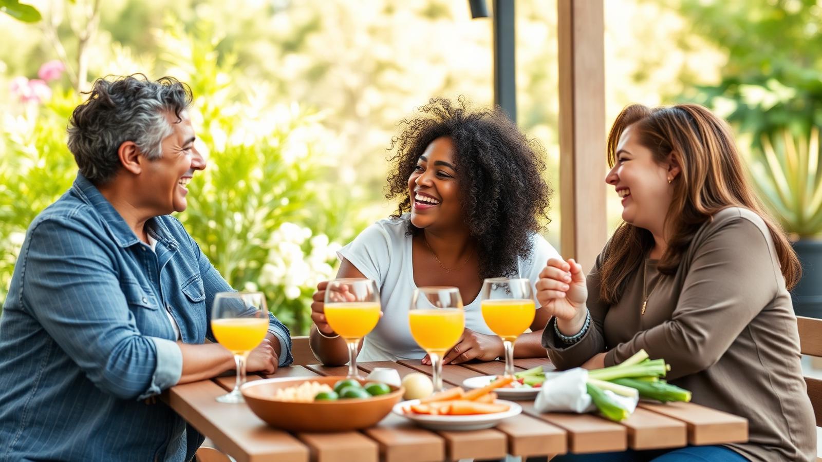 Friends sharing a meal outdoors